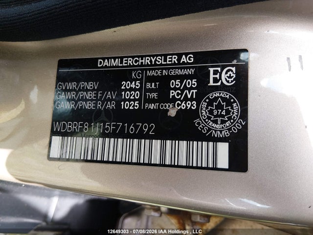 Aukcja sprzedaży 2005 Mercedes-benz C 240 4matic/elegance 4matic, vin: WDBRF81J15F716792, numer aukcji: 12649303