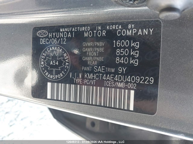 2013 Hyundai Accent Gls/gs მანქანა იყიდება აუქციონზე, vin: KMHCT4AE4DU409229, აუქციონის ნომერი: 12649313
