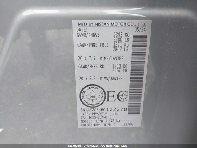 5N1AZ2CS3RC122278 Nissan Murano Midnight Edition/sl