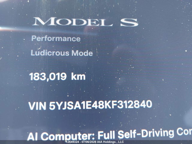 Auction sale of the 2019 Tesla Model S, vin: 5YJSA1E48KF312840, lot number: 12649324