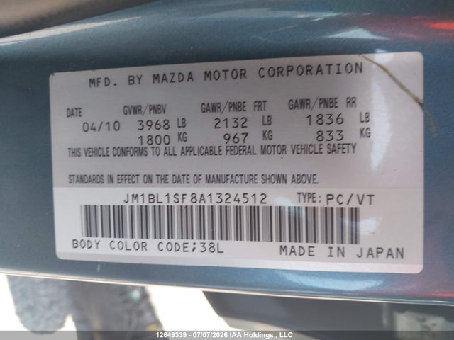 Продаж на аукціоні авто 2010 Mazda Mazda3 Gs/gx, vin: JM1BL1SF8A1324512, номер лоту: 12649339