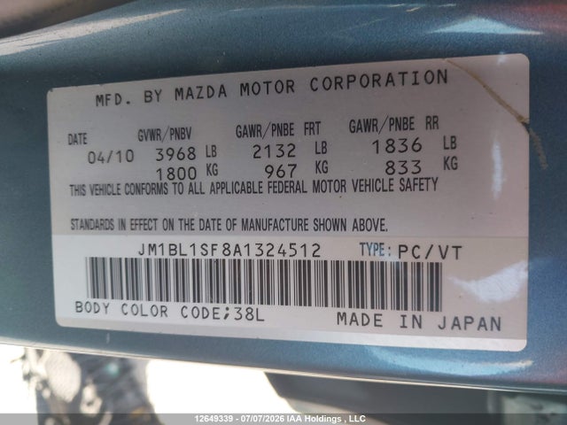 Продаж на аукціоні авто 2010 Mazda Mazda3 Gs/gx, vin: JM1BL1SF8A1324512, номер лоту: 12649339