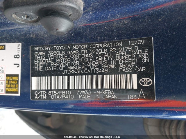 Продаж на аукціоні авто 2010 Toyota Prius Ii, vin: JTDKN3DU5A1134460, номер лоту: 12649348