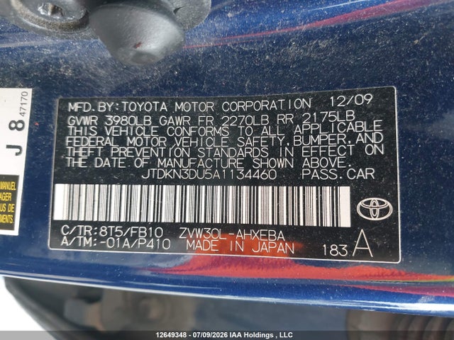 Продаж на аукціоні авто 2010 Toyota Prius Ii, vin: JTDKN3DU5A1134460, номер лоту: 12649348