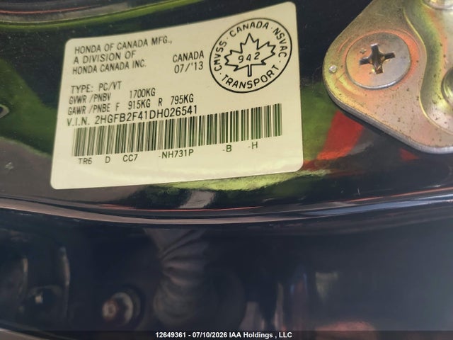2013 Honda Civic Sdn მანქანა იყიდება აუქციონზე, vin: 2HGFB2F41DH026541, აუქციონის ნომერი: 12649361