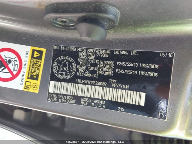 Toyota Highlander Xle 2016 5TDJKRFH1GS298582 Image 9