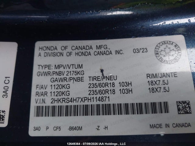 Honda Cr-v Ex-l 2023 2HKRS4H7XPH114871 Image 9
