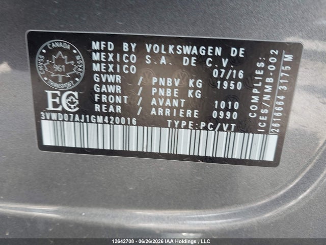 Продаж на аукціоні авто 2016 Volkswagen Jetta 1.8t Sport, vin: 3VWD07AJ1GM420016, номер лоту: 12642708