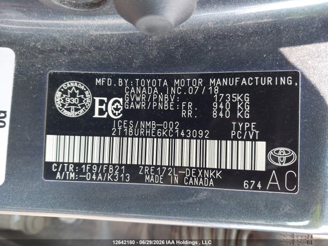 Toyota COROLLA LE 2019 2T1BURHE6KC143092 Image 9
