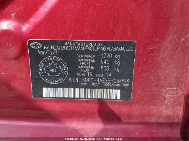 Aukcja sprzedaży 2011 Hyundai Elantra Gl, vin: 5NPDH4AEXBH054519, numer aukcji: 12649382