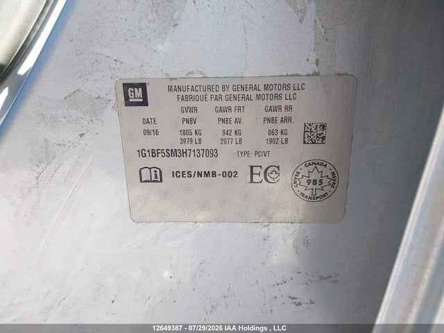 1G1BF5SM3H7137093 Chevrolet Cruze Premier
