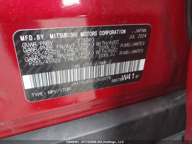 JA4T5VA99SZ600579 Mitsubishi Outlander Phev Le S-awc/se S-awc/sel S-awc