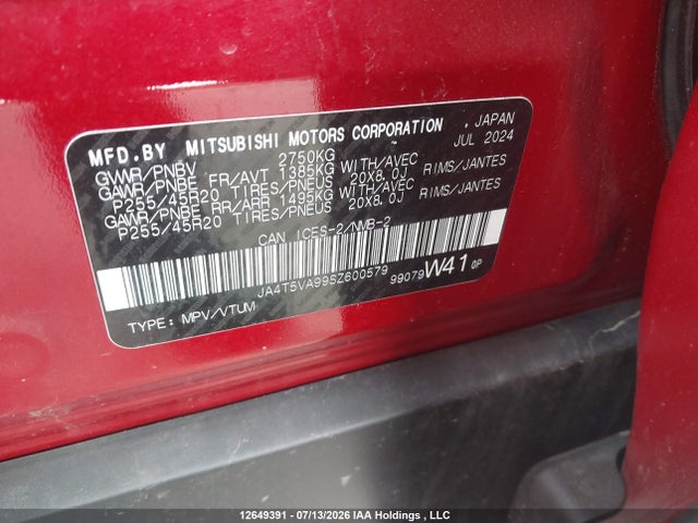 JA4T5VA99SZ600579 Mitsubishi Outlander Phev Le S-awc/se S-awc/sel S-awc