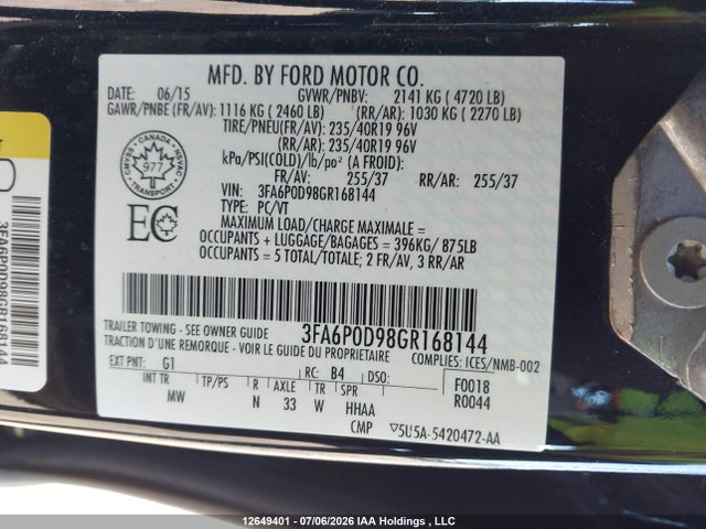Ford Fusion Titanium 2016 3FA6P0D98GR168144 Image 9
