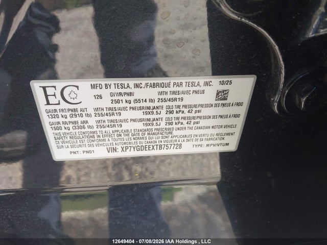 XP7YGDEEXTB757728 Tesla Model Y Long Range Launch Series/premium All-wheel Drive