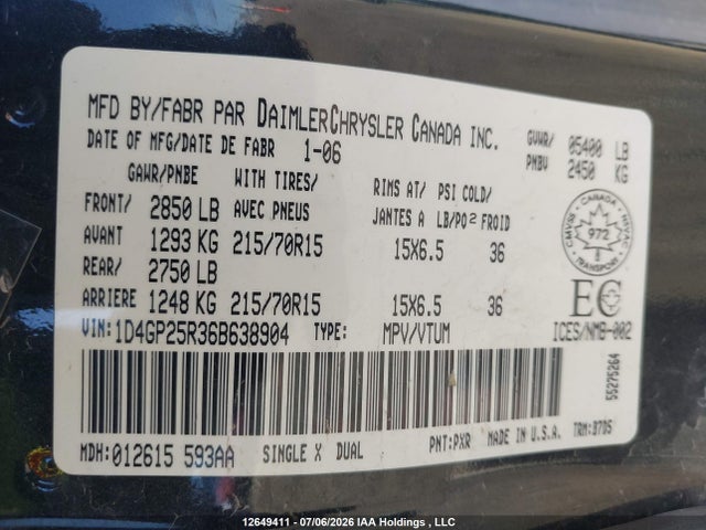 Продаж на аукціоні авто 2006 Dodge Caravan Se, vin: 1D4GP25R36B638904, номер лоту: 12649411