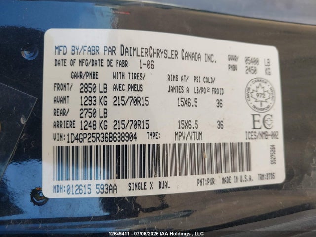 Продаж на аукціоні авто 2006 Dodge Caravan Se, vin: 1D4GP25R36B638904, номер лоту: 12649411