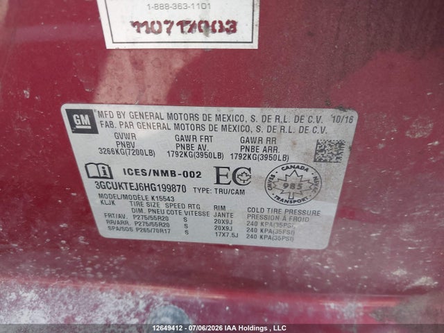 Продажа на аукционе авто 2017 Chevrolet Silverado K1500 High Country, vin: 3GCUKTEJ6HG199870, номер лота: 12649412