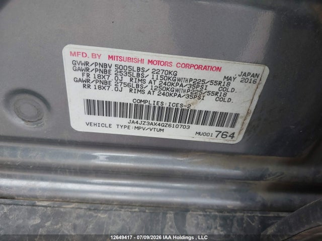 Продаж на аукціоні авто 2016 Mitsubishi Outlander Se, vin: JA4JZ3AX4GZ610703, номер лоту: 12649417