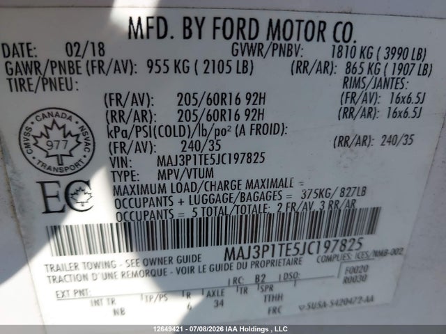MAJ3P1TE5JC197825 Ford Ecosport Se