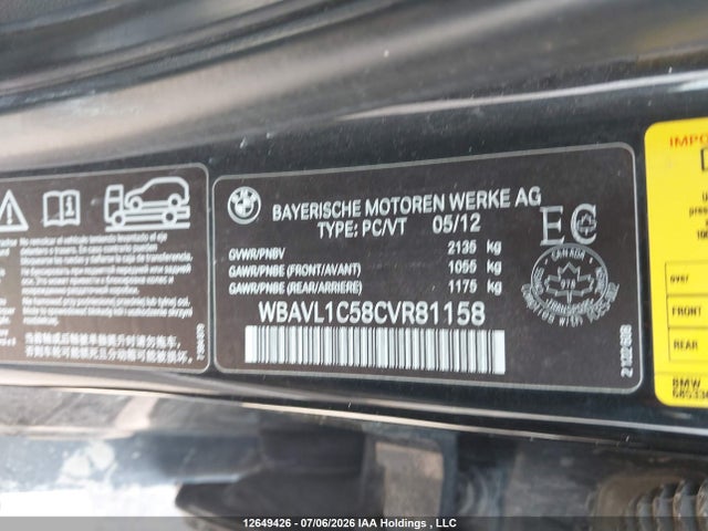 Aukcja sprzedaży 2012 Bmw X1 Xdrive28i, vin: WBAVL1C58CVR81158, numer aukcji: 12649426