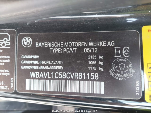 Aukcja sprzedaży 2012 Bmw X1 Xdrive28i, vin: WBAVL1C58CVR81158, numer aukcji: 12649426
