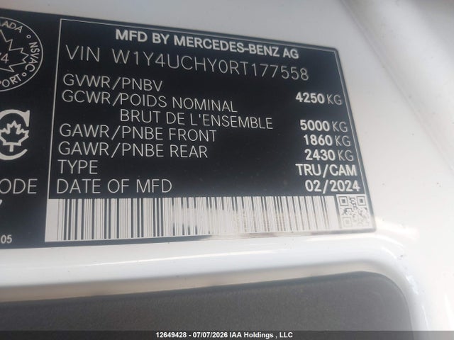 12649428 :رقم المزاد ، W1Y4UCHY0RT177558 vin ، 2024 Mercedes-benz Esprinter 2500 High Roof مزاد بيع