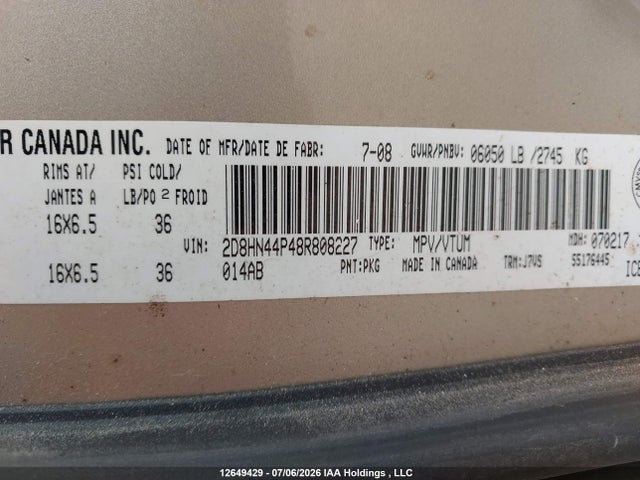 Продаж на аукціоні авто 2008 Dodge Grand Caravan, vin: 2D8HN44P48R808227, номер лоту: 12649429