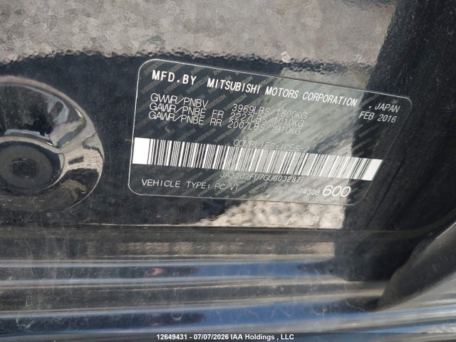12649431 :رقم المزاد ، JA32U2FU7GU603287 vin ، 2016 Mitsubishi Lancer Es/se Ltd مزاد بيع