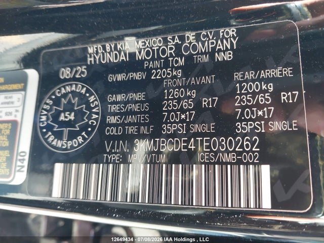Продажа на аукционе авто 2026 Hyundai Tucson Preferred Awd, vin: 3KMJBCDE4TE030262, номер лота: 12649434
