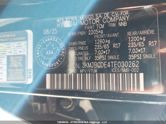 Продажа на аукционе авто 2026 Hyundai Tucson Preferred Awd, vin: 3KMJBCDE4TE030262, номер лота: 12649434