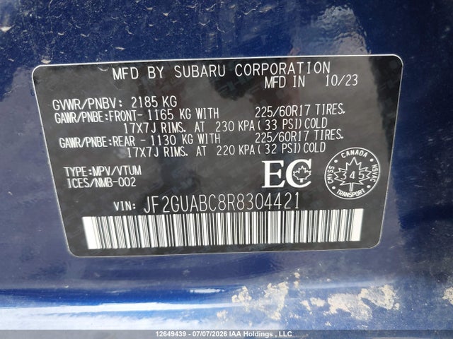 Продаж на аукціоні авто 2024 Subaru Crosstrek Convenience, vin: JF2GUABC8R8304421, номер лоту: 12649439