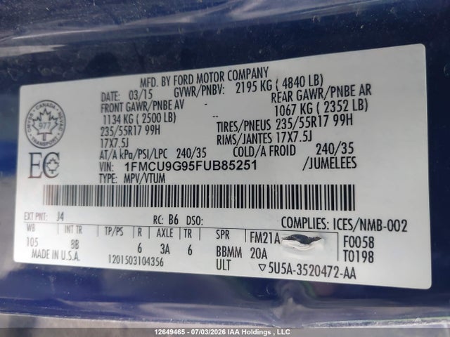 Ford ESCAPE SE 2015 1FMCU9G95FUB85251 Image 19