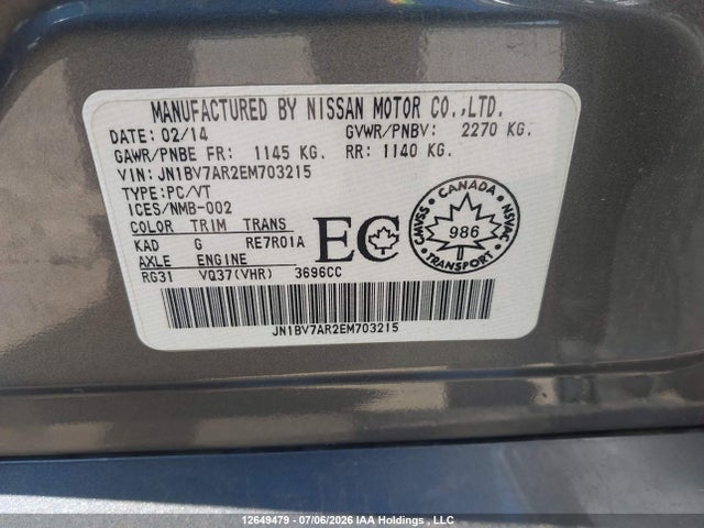 JN1BV7AR2EM703215 Infiniti Q50