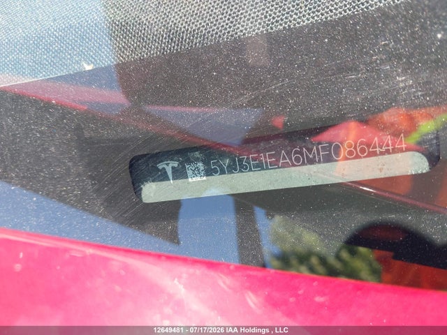 Auction sale of the 2021 Tesla Model 3, vin: 5YJ3E1EA6MF086444, lot number: 12649481