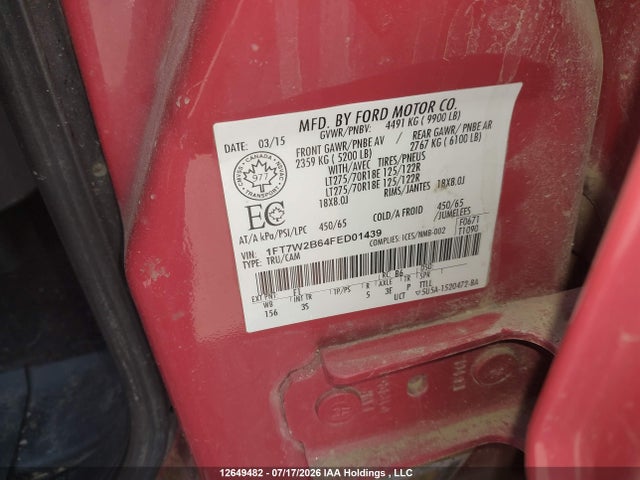 2015 Ford F-250 Xlt მანქანა იყიდება აუქციონზე, vin: 1FT7W2B64FED01439, აუქციონის ნომერი: 12649482