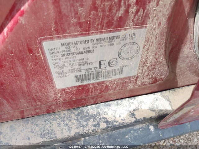 12649497 :رقم المزاد ، 3N1CP5CV6ML489058 vin ، 2021 Nissan Kicks Sv مزاد بيع
