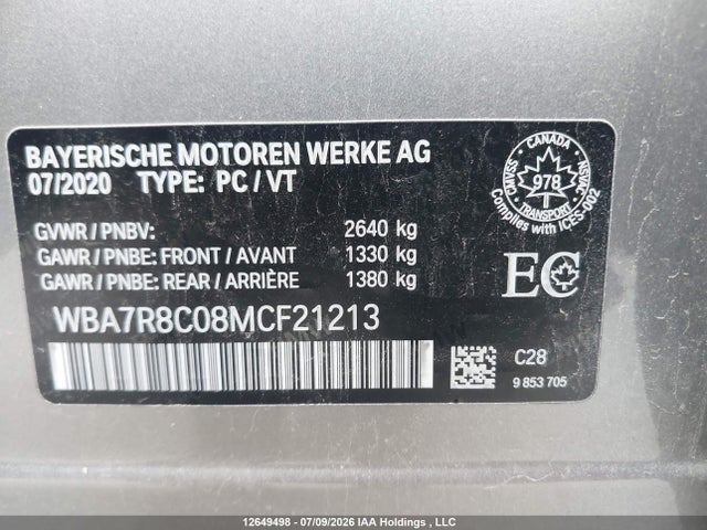 BMW 750i Xdrive 2021 WBA7R8C08MCF21213 Image 9