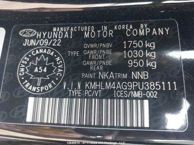 KMHLM4AG9PU385111 Hyundai Elantra Preferred Ivt With Tech Package