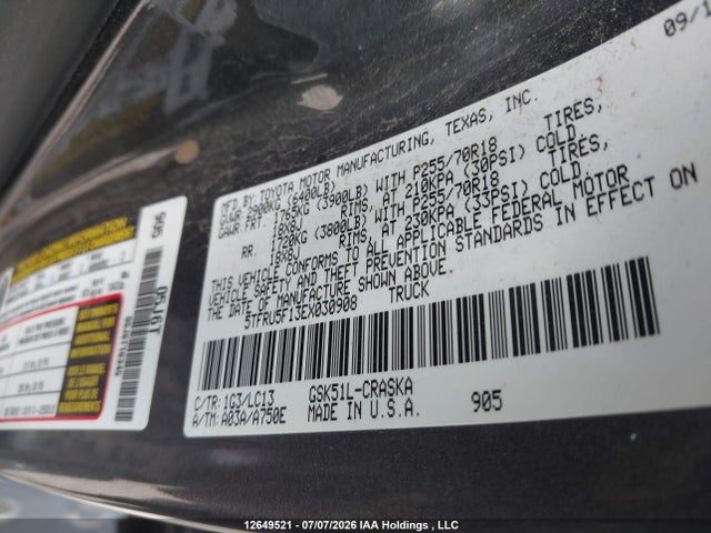 12649521 :رقم المزاد ، 5TFRU5F13EX030908 vin ، 2014 Toyota Tundra Double Cab Sr/double Cab Sr5 مزاد بيع