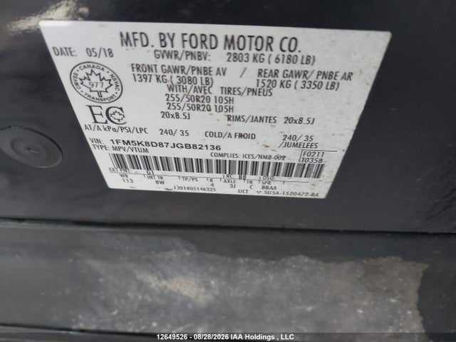 Продажа на аукционе авто 2018 Ford Explorer Xlt, vin: 1FM5K8D87JGB82136, номер лота: 12649526