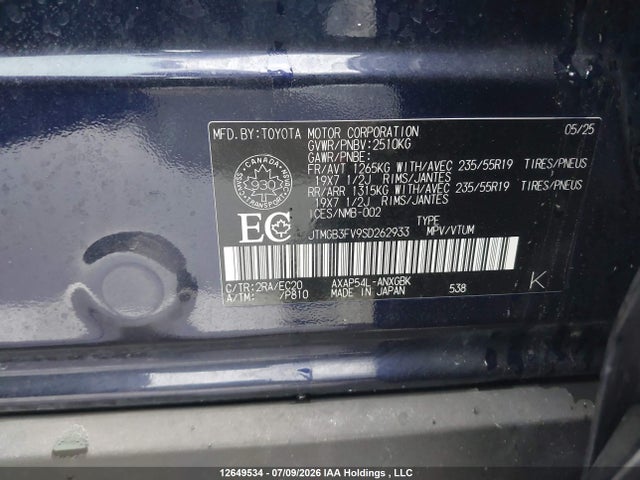 2025 Toyota Rav4 Plug-in Hybrid Xse მანქანა იყიდება აუქციონზე, vin: JTMGB3FV9SD262933, აუქციონის ნომერი: 12649534