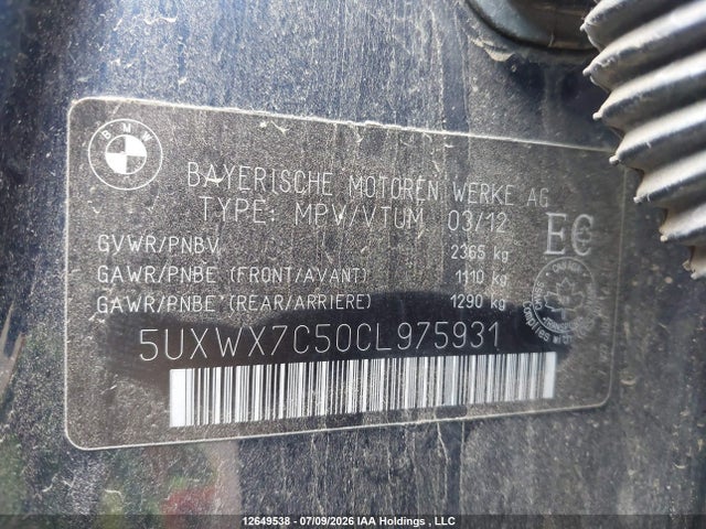 Продаж на аукціоні авто 2012 Bmw X3 Xdrive35i, vin: 5UXWX7C50CL975931, номер лоту: 12649538