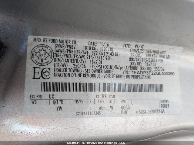 Ford FOCUS SE 2016 1FADP3F22GL400390 Image 20