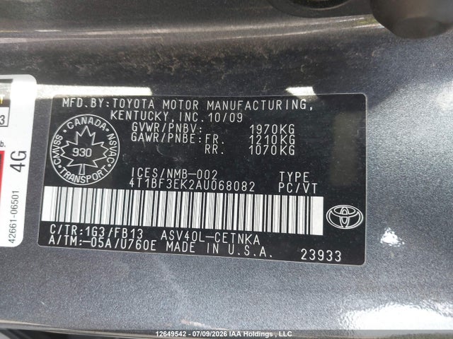 12649542 :رقم المزاد ، 4T1BF3EK2AU068082 vin ، 2010 Toyota Camry Le مزاد بيع