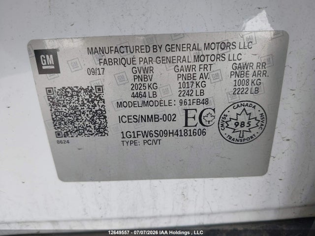 Chevrolet BOLT EV LT 2017 1G1FW6S09H4181606 Image 9