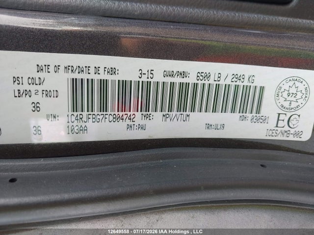 Jeep Grand Cherokee Limited 2015 1C4RJFBG7FC804742 Image 9