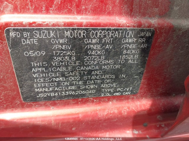 Продажа на аукционе авто 2009 Suzuki Sx4 Jx, vin: JS2YB413396206040, номер лота: 12649565