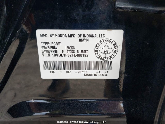 19VDE1F32FE400192 Acura ILX
