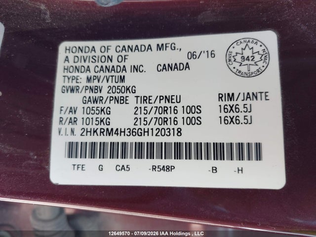 Honda CR-V LX 2016 2HKRM4H36GH120318 Image 19